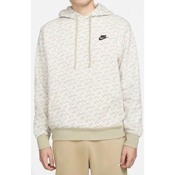 Nike Essentials AOP Fleece Hoodie Sweatshirt Limestone Beige White Men Medium - Picture 7 of 9
